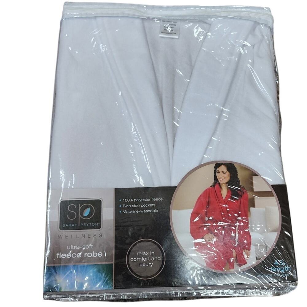 Sarah Peyton Wellness Ultra Soft Fleece Robe White 43 Inches In Length One Size